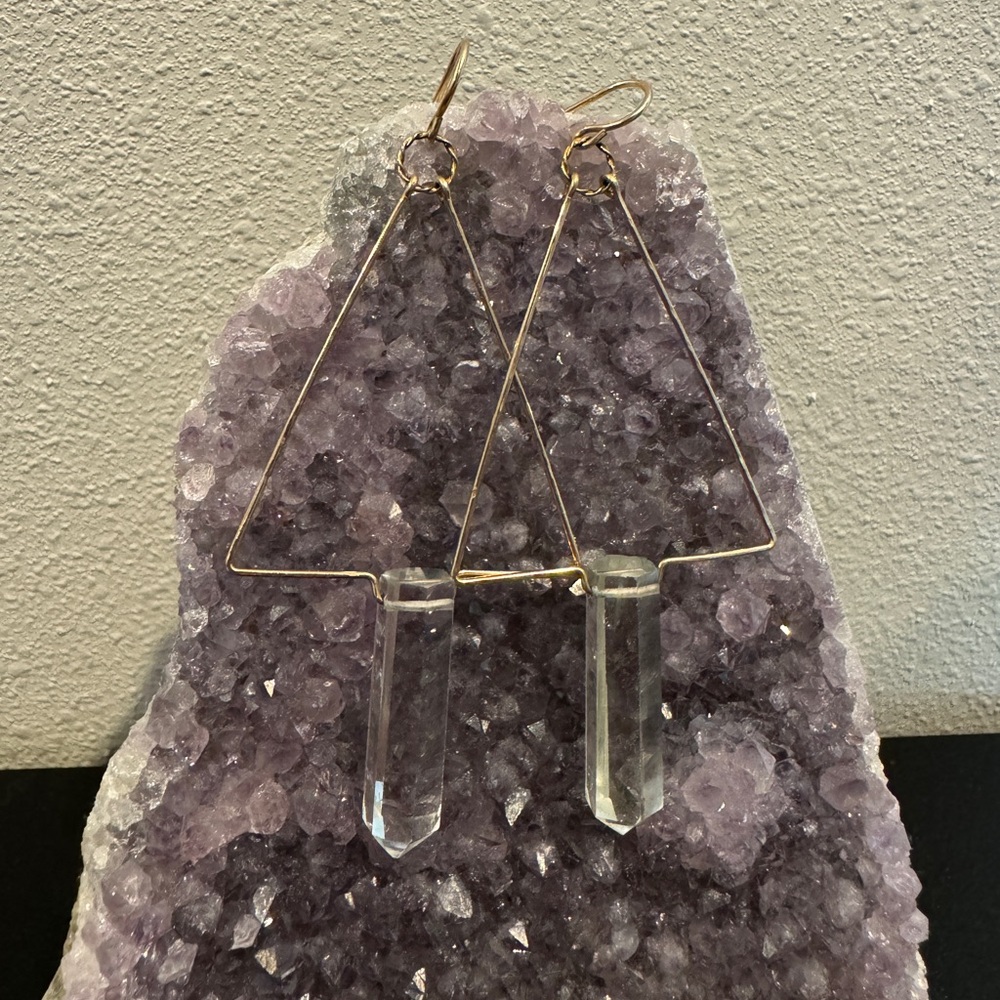 Clear Quartz Triangle Earrings